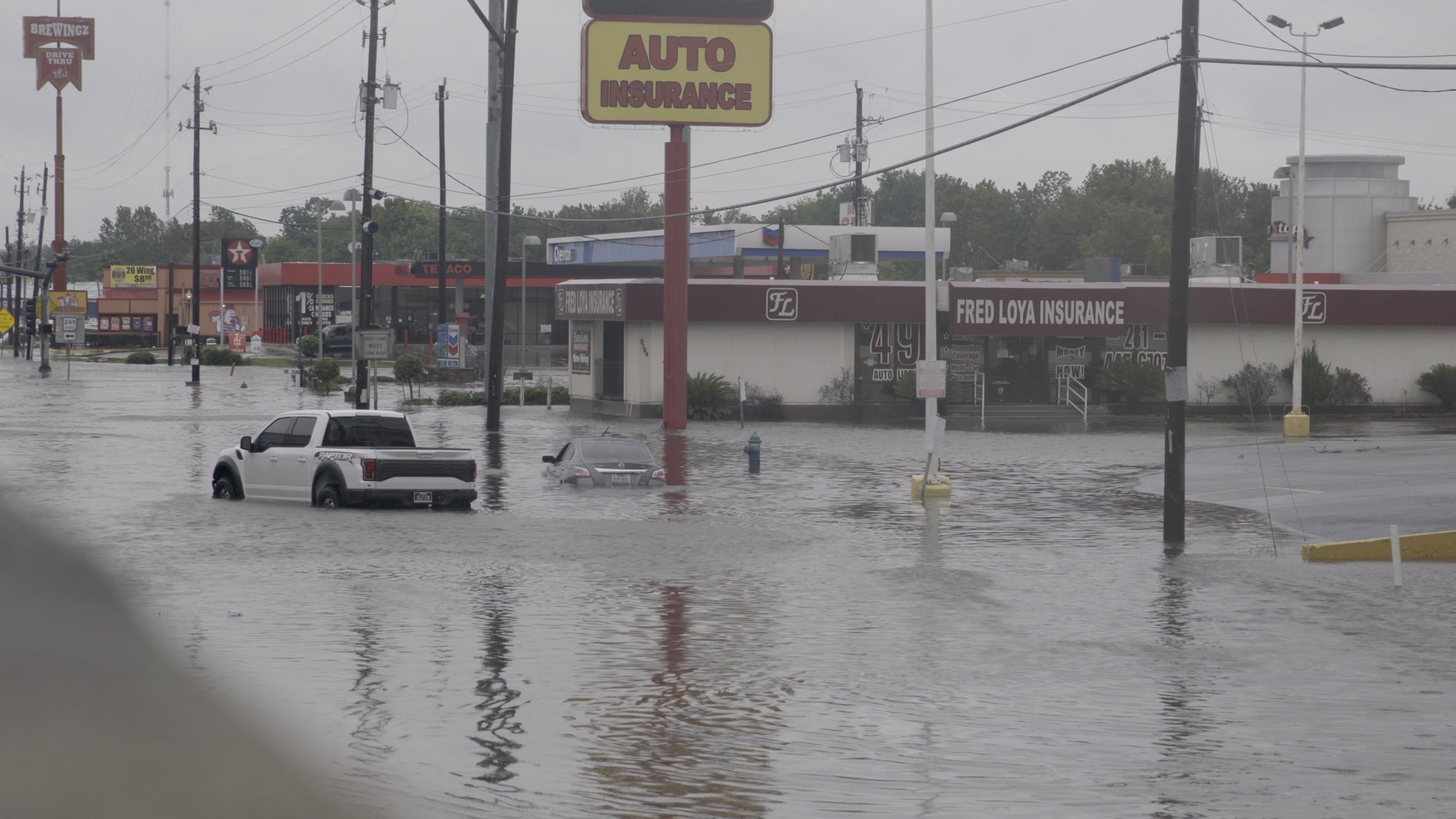 Hurricane Harvey - Flooded street and cars, 4K