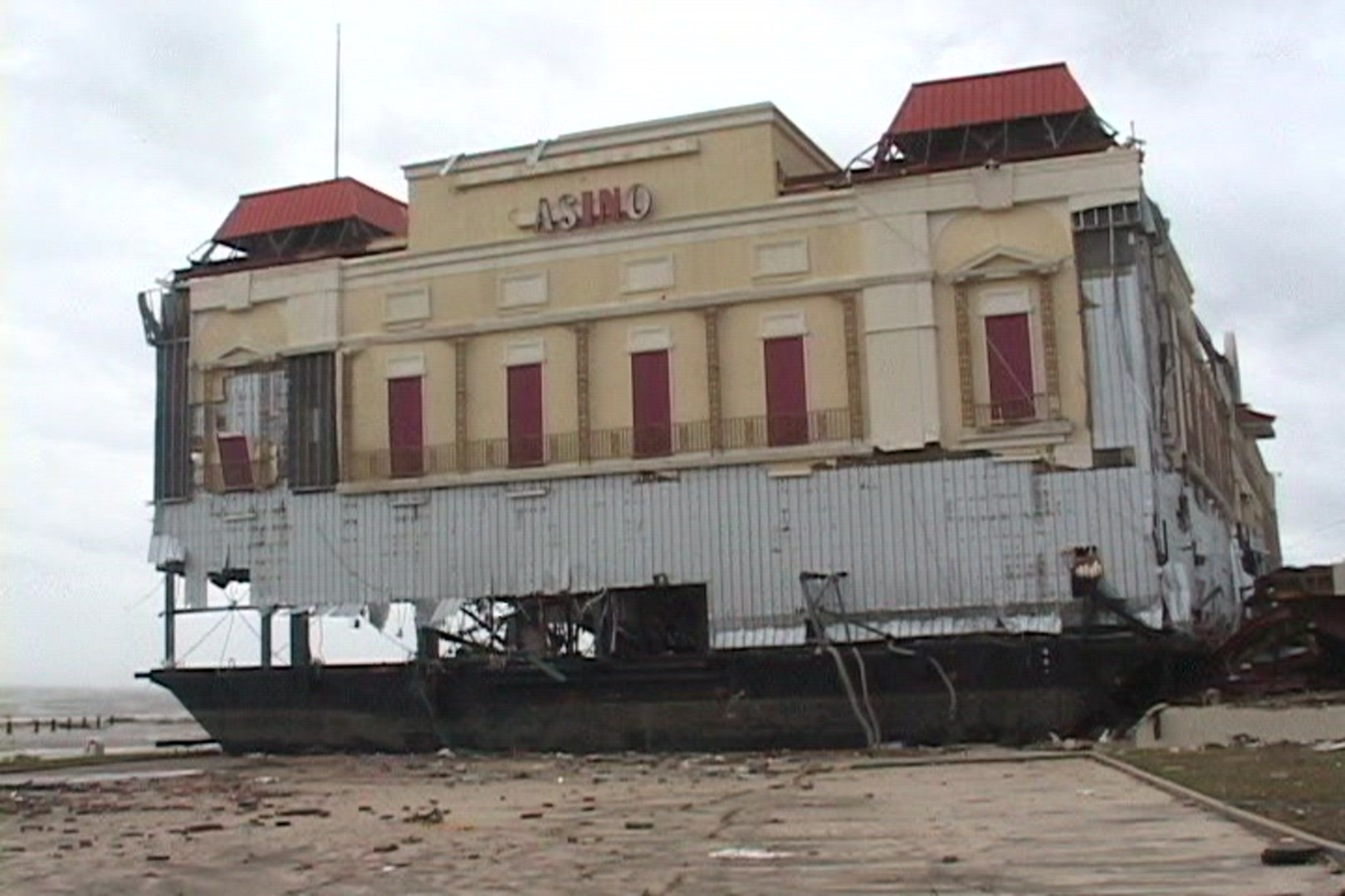 Casino barge on land after Hurricane Katrina