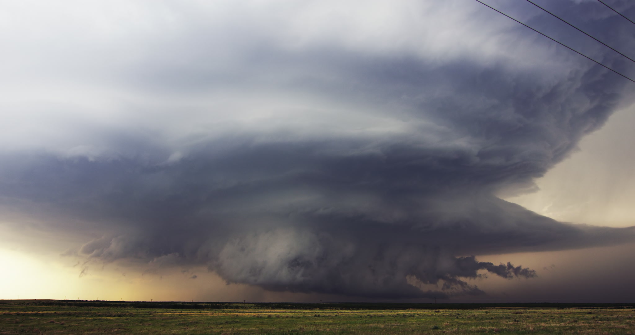 Time-lapse of large, rotating supercell thunderstorm, evening, Texas, 4K