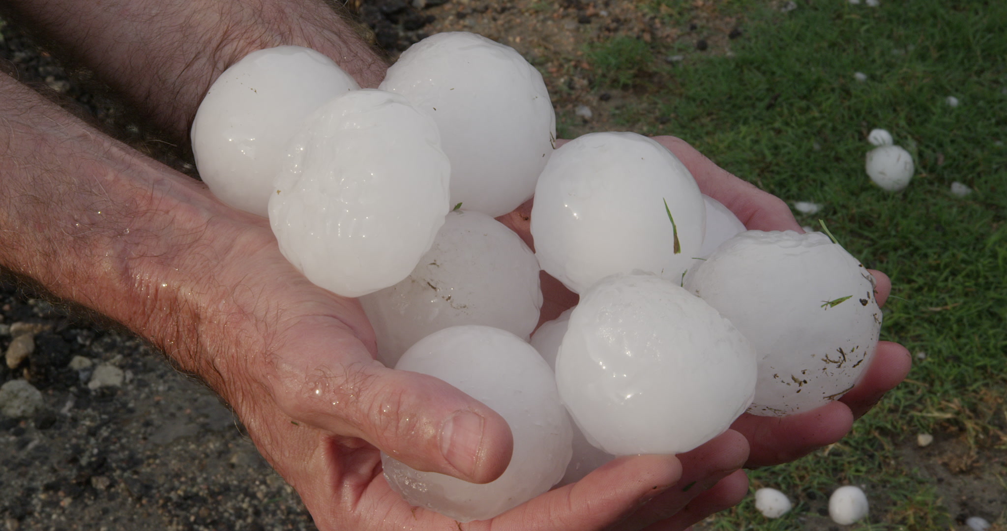 Man holds baseball size hail, 4K