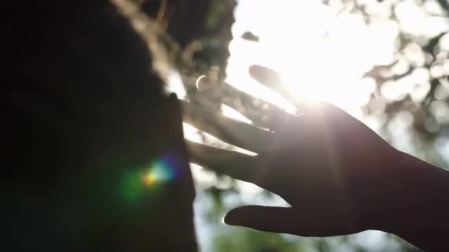 Woman playing with evening sun outdoor
