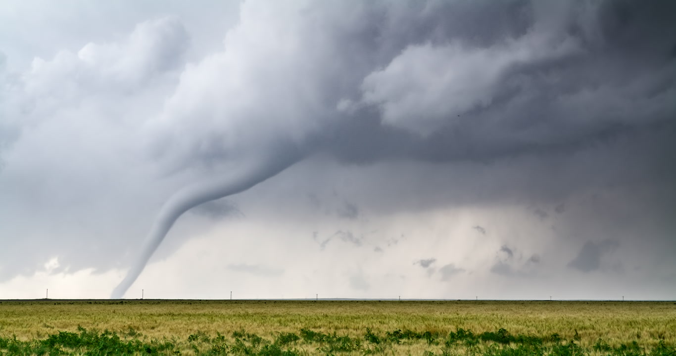Classic gray tornado over wheat, Holly, Colorado, 6K