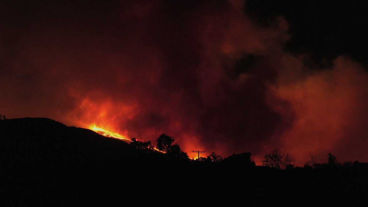 Fire climbing ridge - The Thomas Fire, California, 2017, 4K