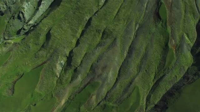 Aerial View of Rugged Volcanic Crevices, Iceland