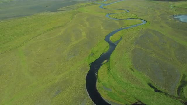 Aerial View of Fertile Land with Meltwater, Iceland