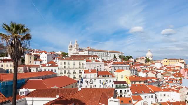 4K timelapse of Lisbon rooftop from Portas do sol viewpoint - Miradouro in Portugal - UHD
