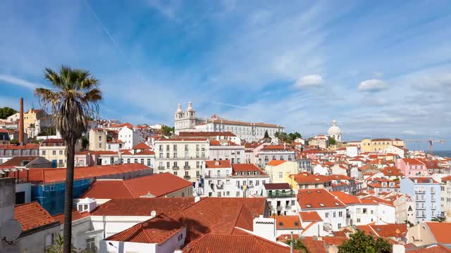 4K timelapse of Lisbon rooftop from Portas do sol viewpoint - Miradouro in Portugal - UHD