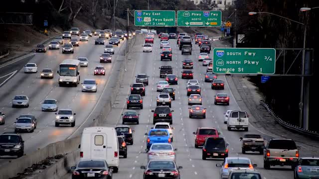 Busy Los Angeles Freeway Traffic Daytime