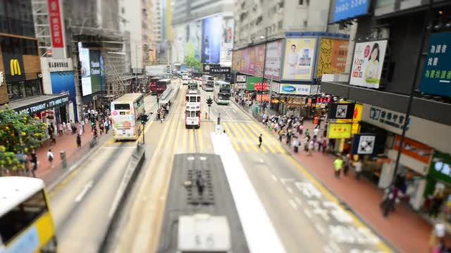 Pedestrians and Traffic in Central District Downtown Hong Kong