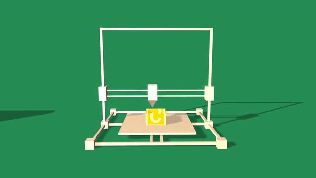 Simple Animation of Printing a child block with a 3D Printer. Green Background.