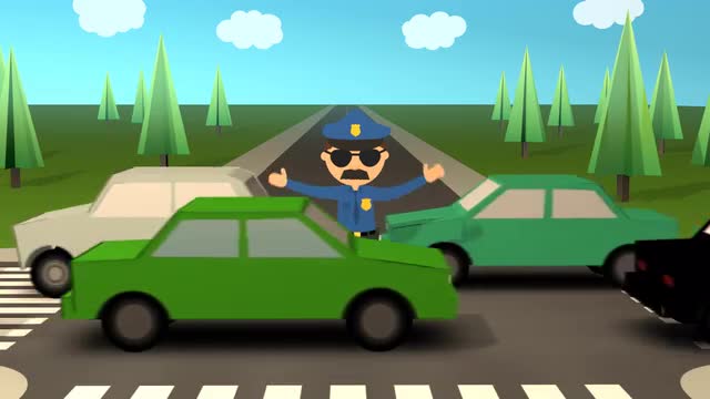 Policeman Directs Traffic On Road. Cop Uniform Law Patrol