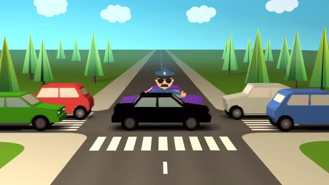 Policeman Directs Traffic On Road.Cop Uniform Law Patrol