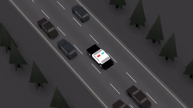 Police Car With Flashing Lights On Road