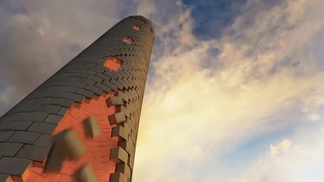 Reversed Collapsing medieval defensive towers. Attack falling enemy castle failure