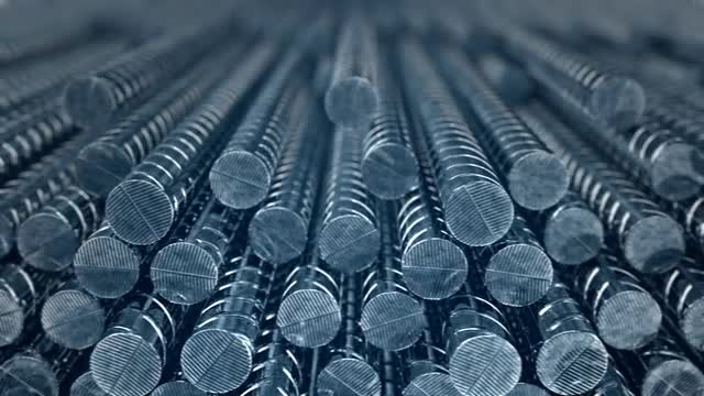 Background CG animation of steel reinforcing rods. Building working construction