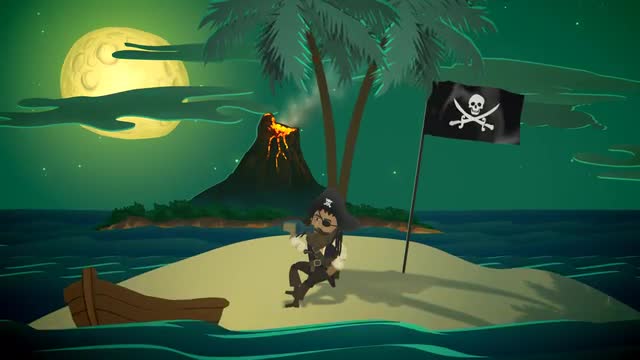 Drunk Pirate On Boat In Ocean. Danger Alone