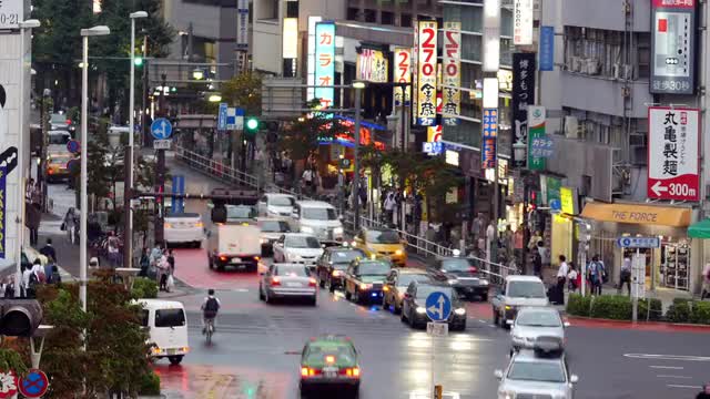 Time Lapse of Traffic and Pedestrians in Busy Ginza Shopping District  -  Tokyo Japan