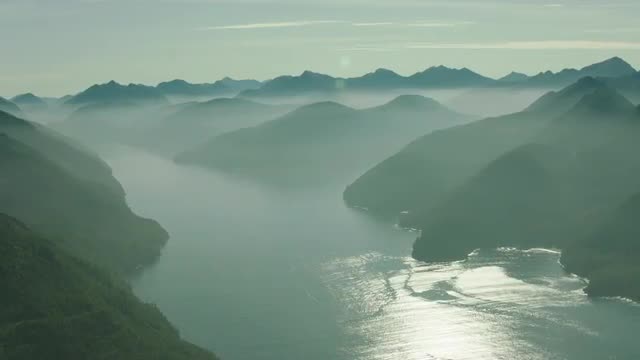Aerial Shot of Haida Gwaii Inlet w/ Mist