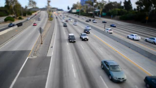 Time Lapse of Traffic on Busy Freeway in Los Angeles - Tilt Shift