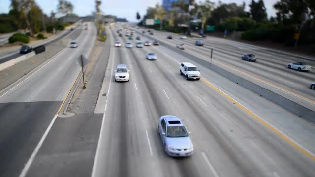 Traffic on Busy Freeway in Los Angeles - Tilt Shift