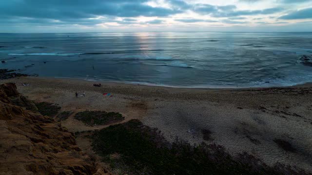 Sunset Cliffs, San Diego super wide beach with evening light