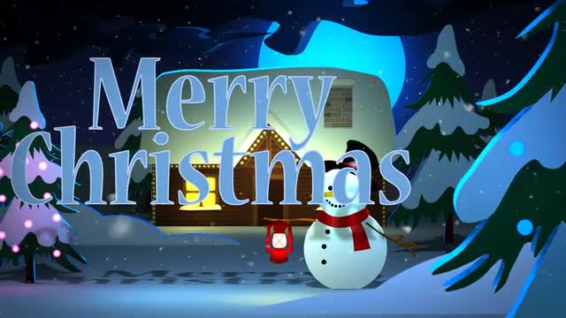 Merry Christmas Word In Front Of House And Snowman