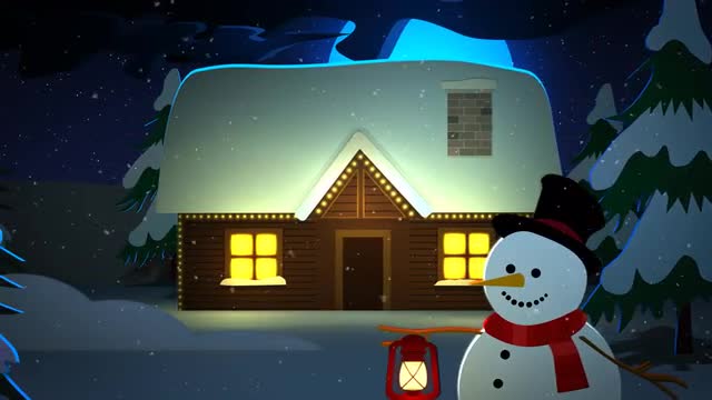 Merry Christmas Word In Front Of House And Snowman