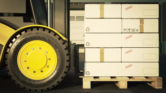 Forklift Truck Placing Cardboard Boxes