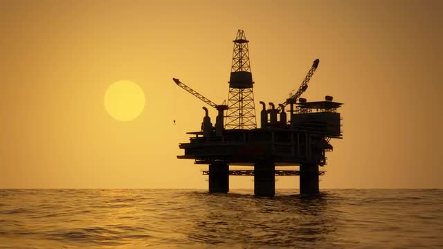 Oil Rig Drilling Platform Ocean Sunset