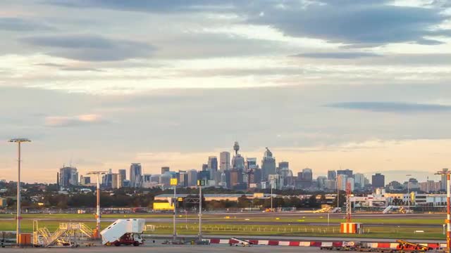 Sydney City Sunset Time Lapse with Sydney Tower visible. Camera movement.