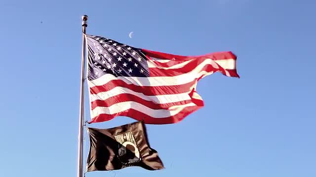 Static shot of flags at Korean War Veterans Memorial in Washington DC