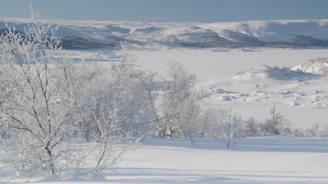 Empty, frozen Winter landscape in the mountains of central Norway, near Geilo.