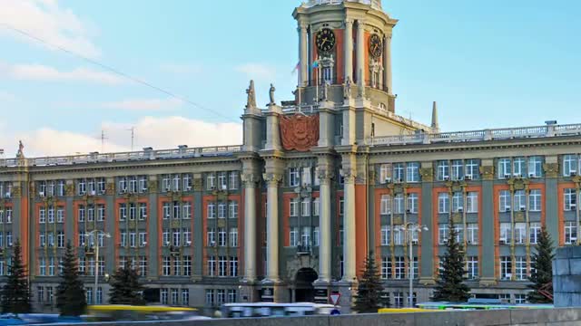 Entrance to the town hall. Ekaterinburg. Russia. Time Lapse 