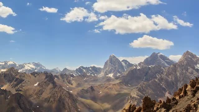 Clouds over the peaks. Time Lapse. Pamir, Tajikistan