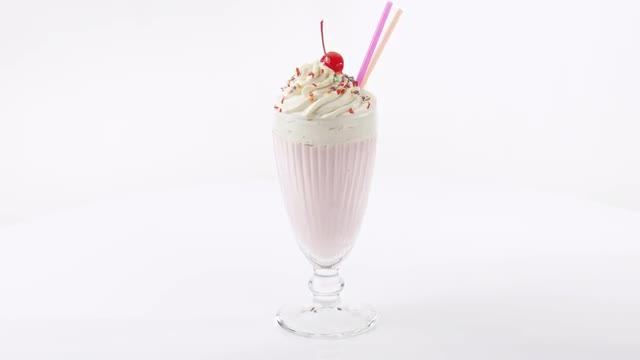 Milkshake with cream, sprinkles and cocktail cherry
