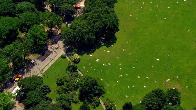 AERIAL people in Sheep's Meadow in Central Park