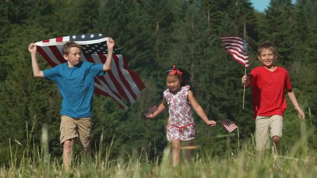 Children running with American flags, shot on Phantom Flex 4K
