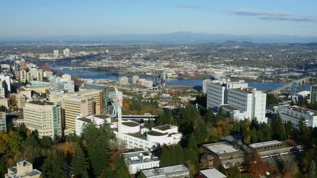 Portland from the west hills, Oregon, USA aerial video: 4K Ultra HD