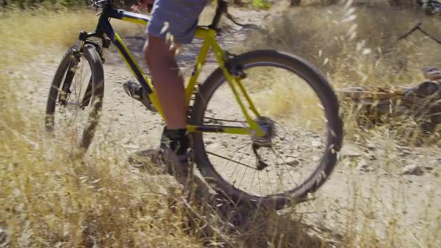 Man riding mountain bike in nature