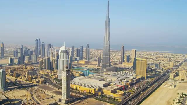 Aerial view Burj Khalifa  downtown Dubai