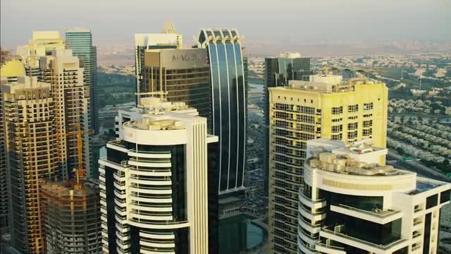 Aerial Dubai Skyscrapers Emirates Hills Dubai Metro UAE 