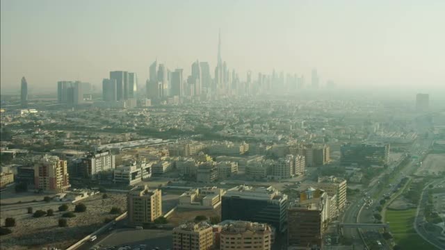 Aerial city Downtown Skyscrapers suburban Dubai UAE