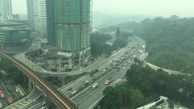 4k footage. Aerial view of Kuala Lumpur during haze