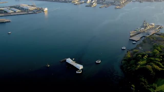 Aerial view Missouri Battleship, Pearl Harbor, Hawaii
