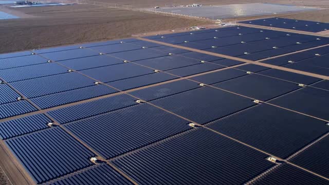 Aerial view desert Solar Energy Farm, USA