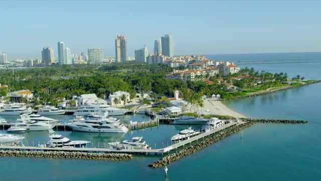 Aerial view Fisher Island exclusive apartments, Miami