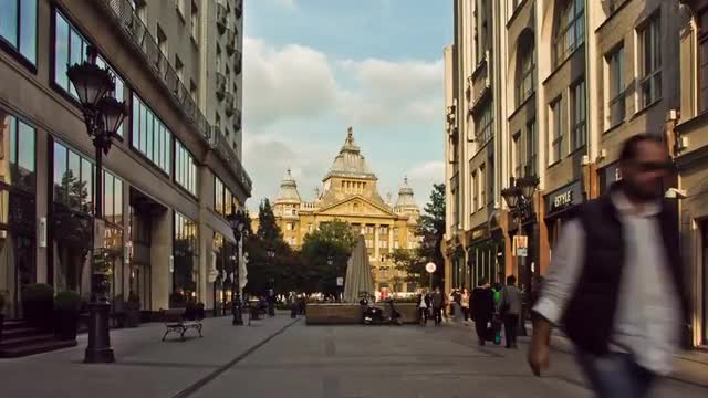 Hyperlapse (timelapse) of Deak Ferenc utca (Deak Ferenc street), one of the main streets in Budapest