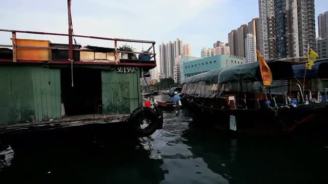 City skyscrapers Aberdeen Harbour, HK