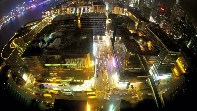Hong Kong time lapse illuminated night view Victoria Harbour, Asia