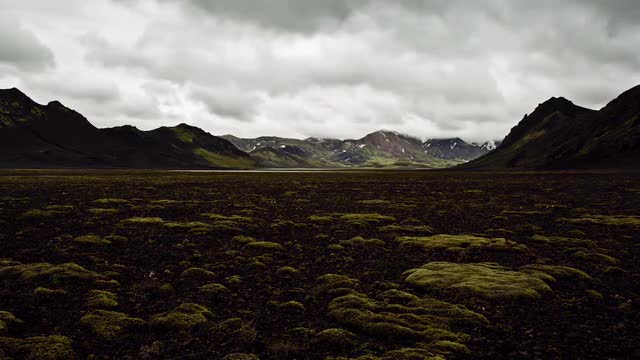 Timelapse of clouds passing by over Alftavatn lake, in the Laugavegur hiking trail, Iceland